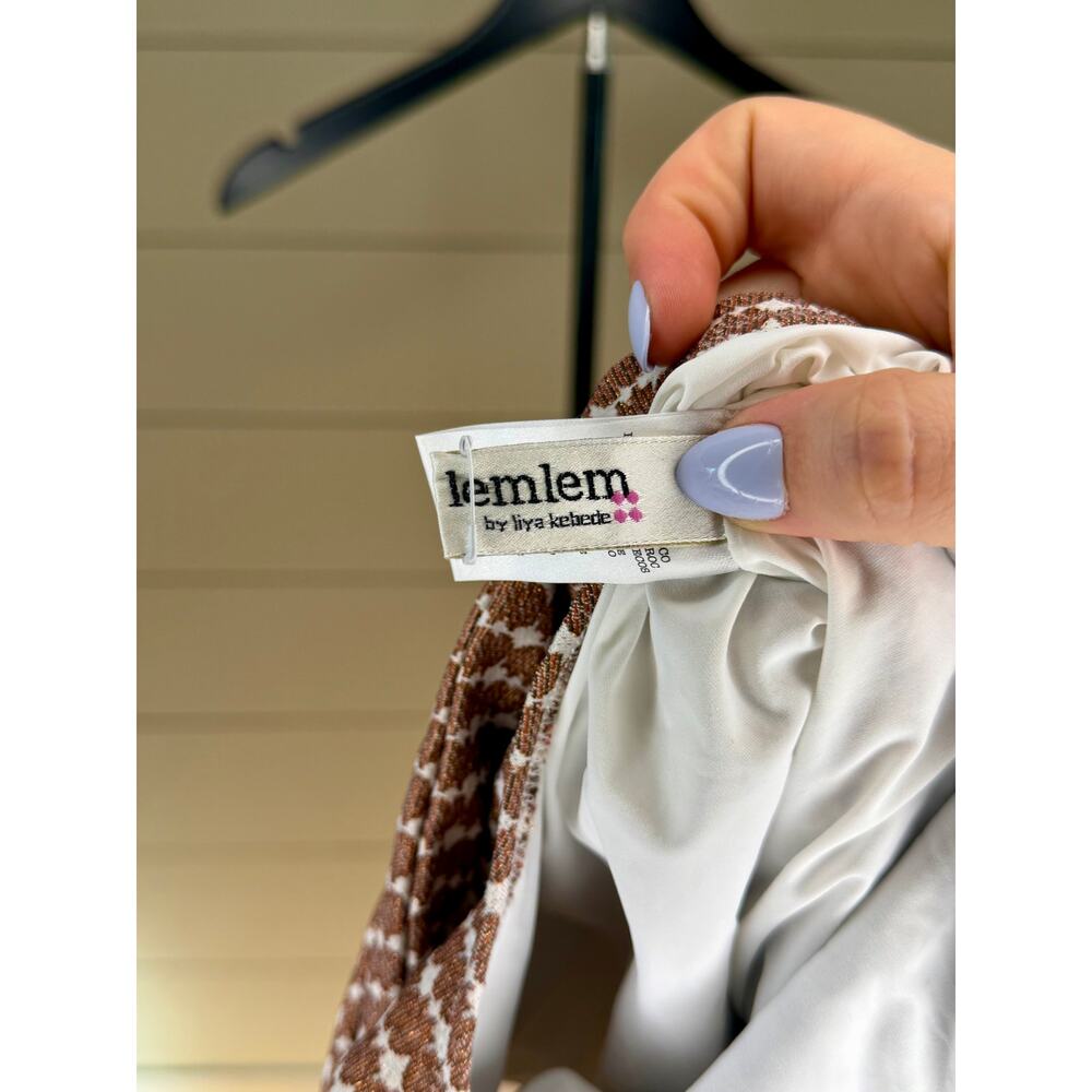Lemlem Luchia Deep V Belted One Piece Swimsuit Brown White Size XS - Picture 3 of 6